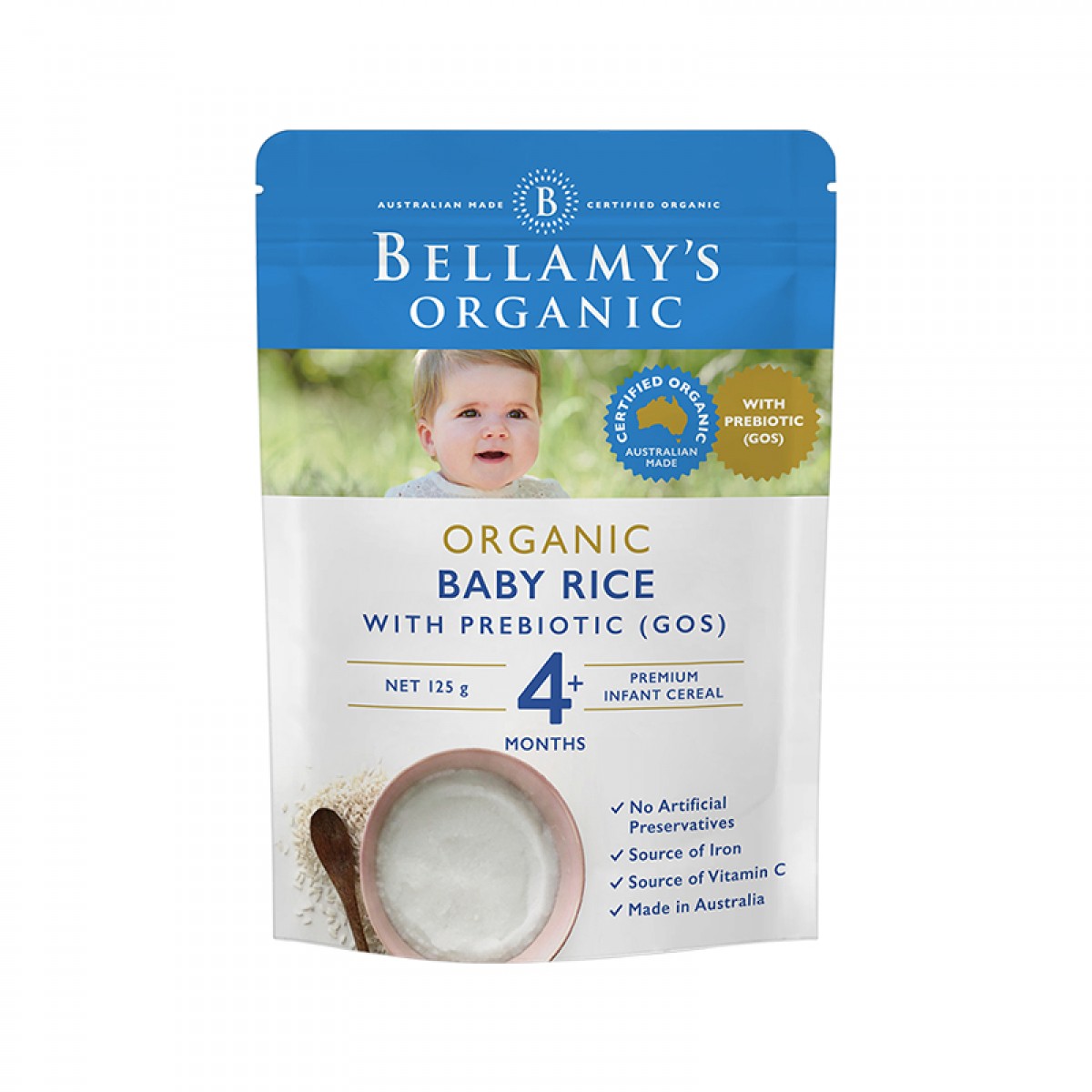 Bellamy’s贝拉米高铁GOS益生元有机米粉125g 1袋装 4+/4个月